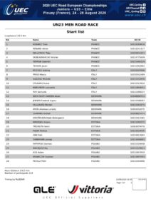 thumbnail of UEC ROAD EUROPEAN CHAMPIONSHIPS – U23 MEN ROAD RACE – Start list