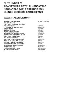 thumbnail of U23 GP CITTA DI NONANTOLA 2021 SQUADRE PARTECIPANTI
