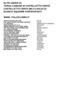 thumbnail of U23 TARGA COM CASTELLETTO CERVO 2022 SQUADRE PARTECIPANTI