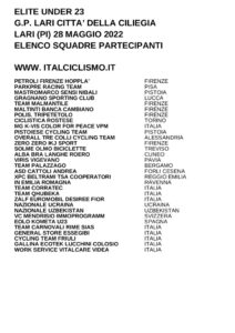 thumbnail of U23 GP LARI CITTA CILIEGIA 2022 SQIADRE PARTECIPANTI
