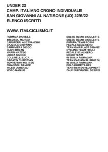 thumbnail of U23 ELENCO ISCRITTI CAMPIONATO ITALIANO CRONO INDIVIDUALE 2022 SXGXSGXSG