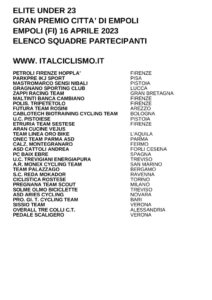 thumbnail of U23 GP CITTA DI EMPOLI 2023 SQUADRE PARTECIPANTI